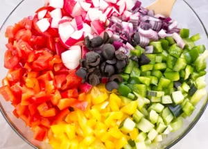 prepare vegetables for psata salad